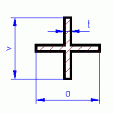 Křížový profil, mosaz, L=500 mm, Tl.=0.5 mm , rozměry 3 x 3 mm, MSZ 8933